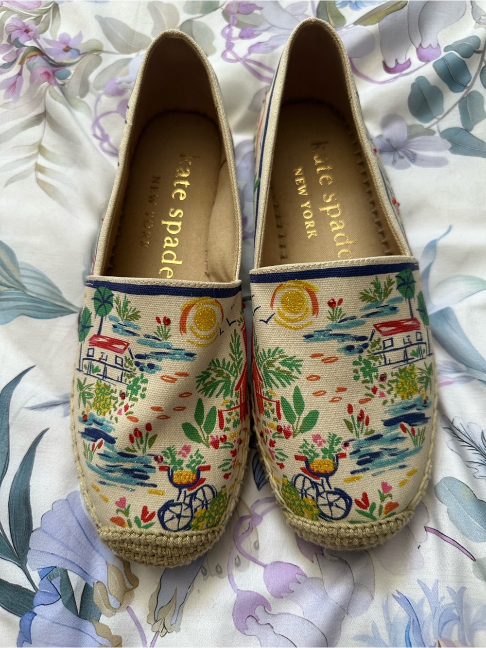 kate spade Floral Canvas Espadrilles in Cream with Multicolor Print